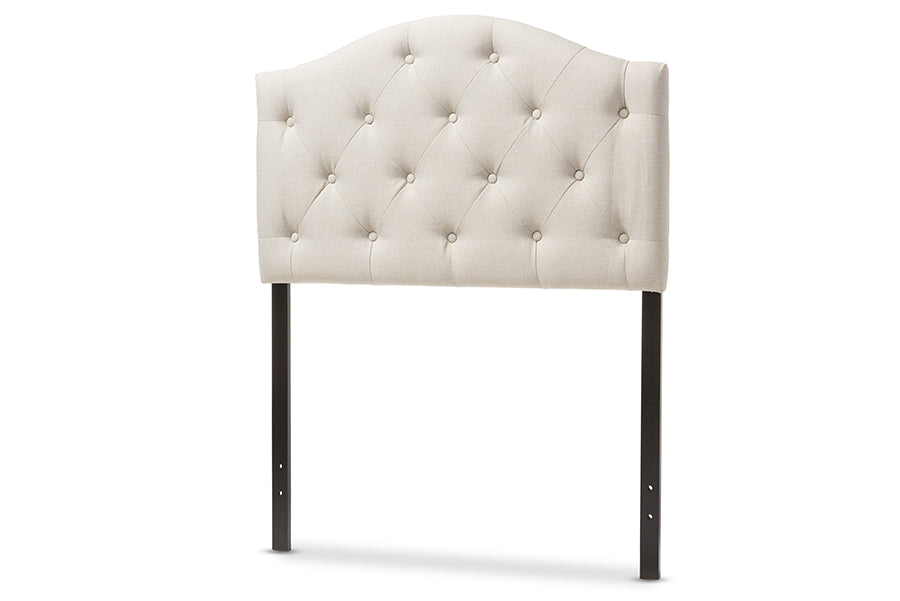 Baxton Studio Myra Modern and Contemporary Light Beige Fabric Upholstered Button-Tufted Scalloped Twin Size Headboard