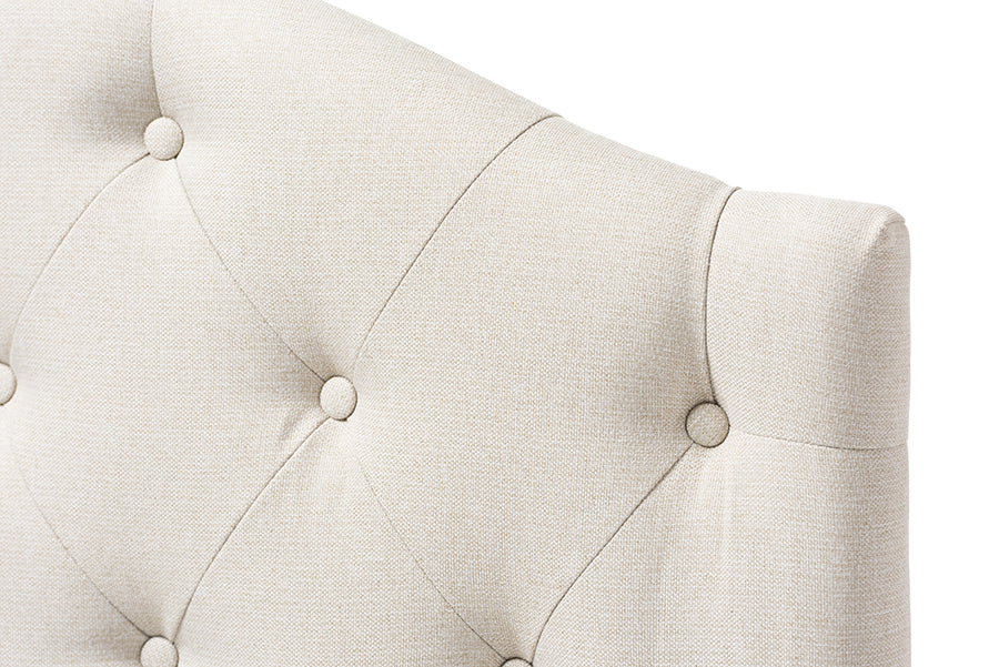 Baxton Studio Myra Modern and Contemporary Light Beige Fabric Upholstered Button-Tufted Scalloped Twin Size Headboard
