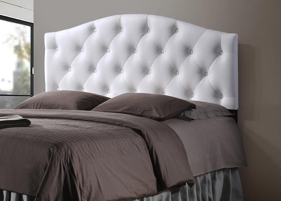 Baxton Studio Myra Modern and Contemporary Full Size White Faux Leather Upholstered Button-tufted Scalloped Headboard