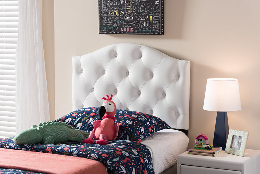 Baxton Studio Myra Modern and Contemporary White Faux Leather Upholstered Button-Tufted Scalloped Twin Size Headboard