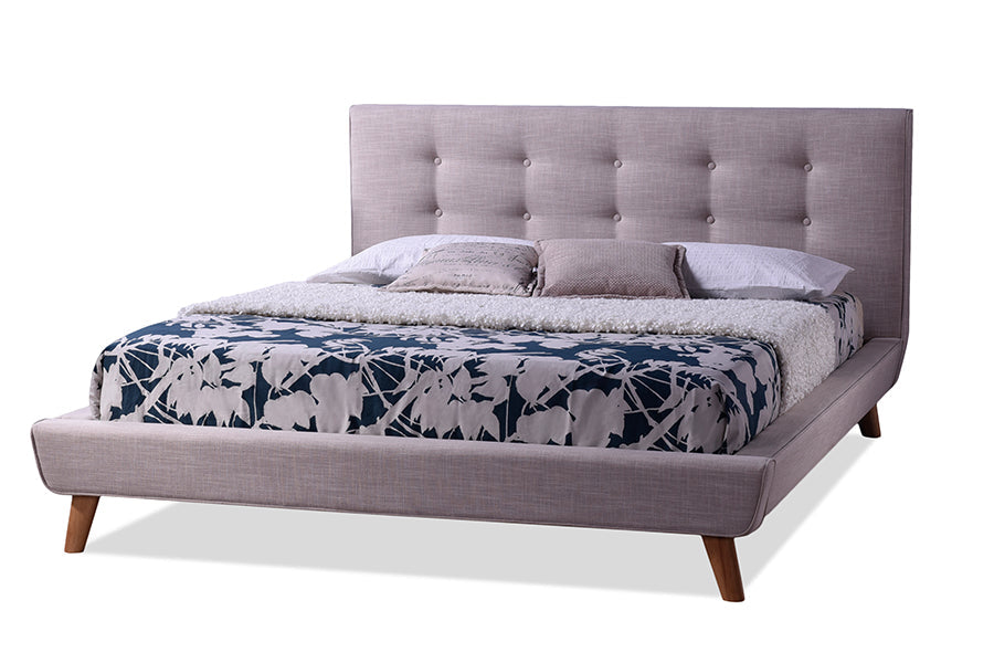 Baxton Studio Jonesy Scandinavian Style Mid-century Beige Fabric Upholstered King Size Platform Bed