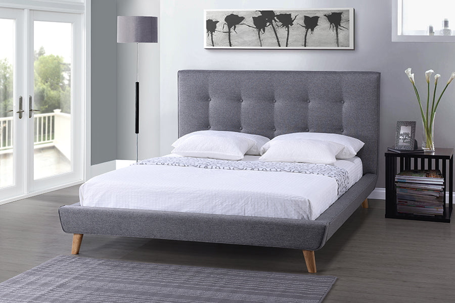 Baxton Studio Jonesy Scandinavian Style Mid-century Grey Fabric Upholstered Full Size Platform Bed