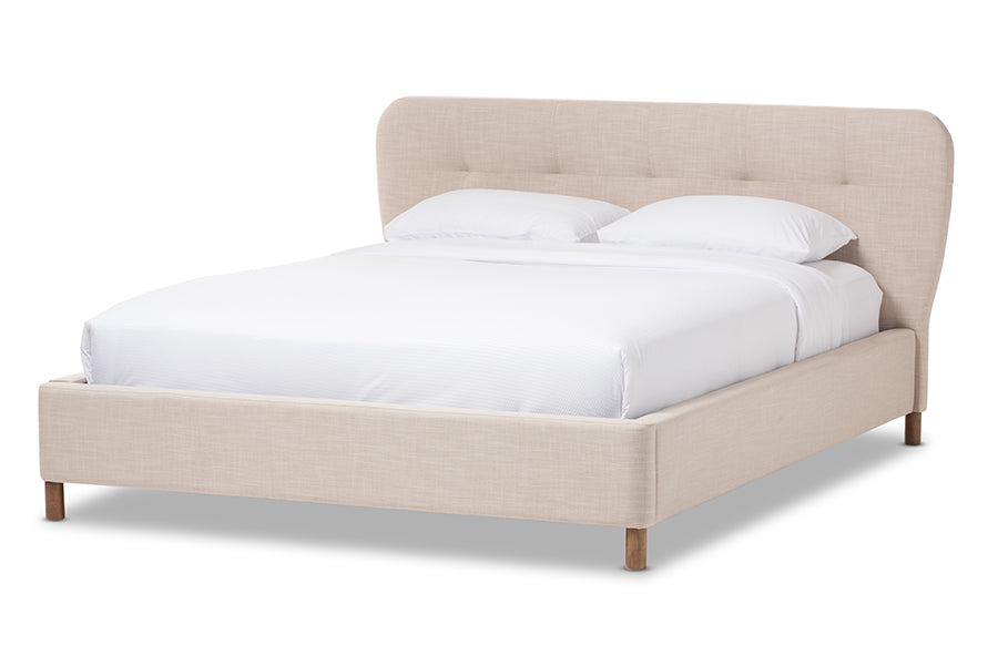 Baxton Studio Germaine Mid-Century Modern Beige Mix Linen Fabric Queen Size Grid-Tufting Platform Bed