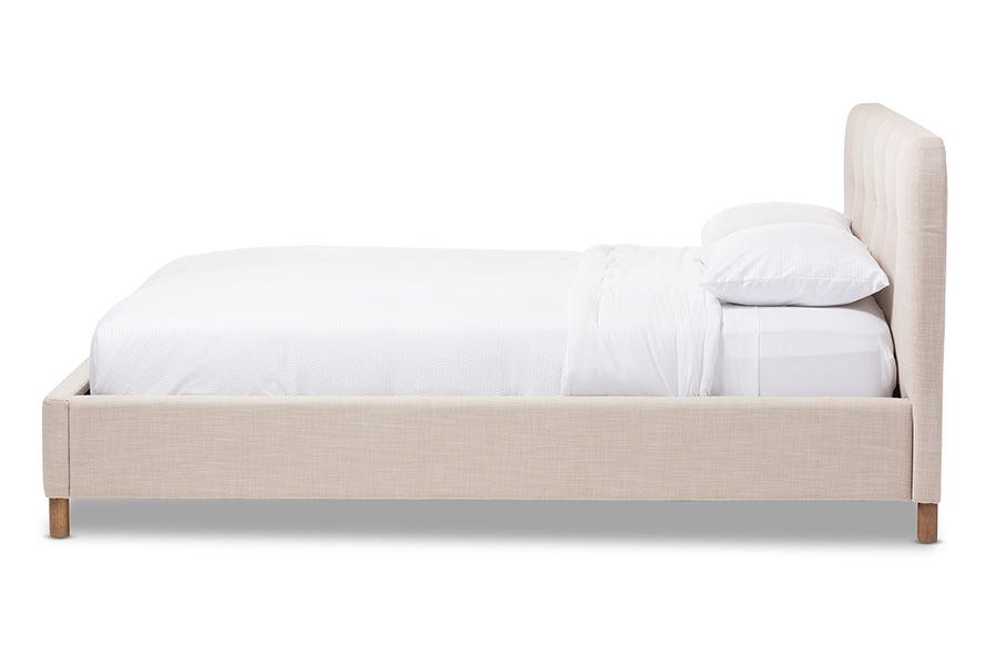 Baxton Studio Germaine Mid-Century Modern Beige Mix Linen Fabric Queen Size Grid-Tufting Platform Bed