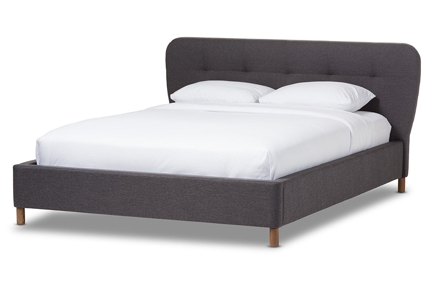 Baxton Studio Germaine Mid-Century Modern Dark Grey Fabric King Size Grid-Tufting Platform Bed