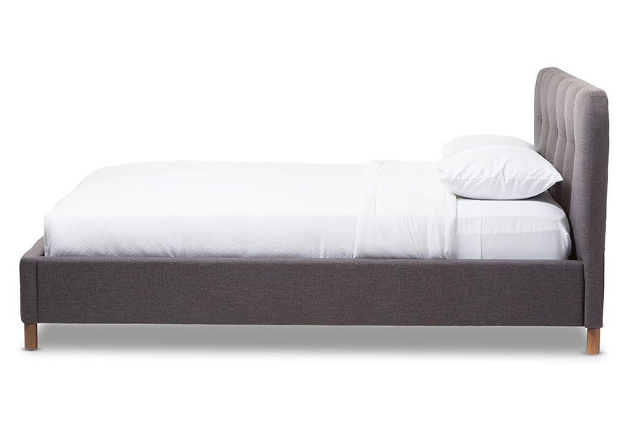 Baxton Studio Germaine Mid-Century Modern Dark Grey Fabric King Size Grid-Tufting Platform Bed