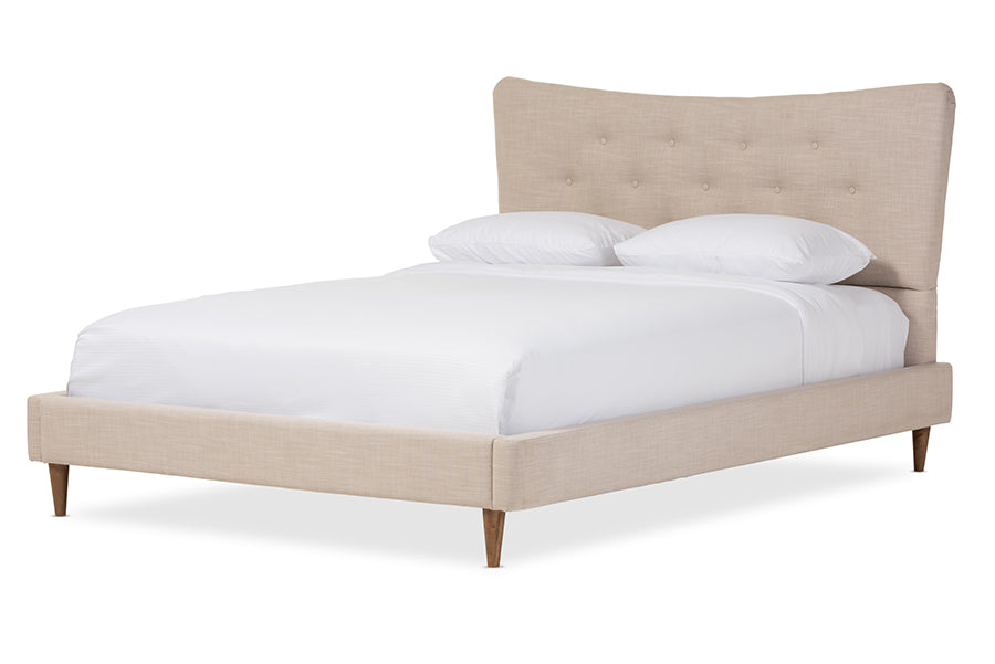 Baxton Studio Hannah Mid-Century Modern Beige Linen King Size Platform Bed