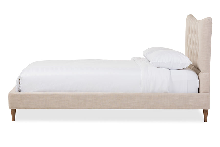 Baxton Studio Hannah Mid-Century Modern Beige Linen King Size Platform Bed
