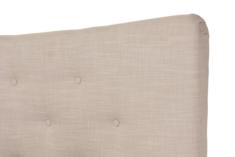Baxton Studio Hannah Mid-Century Modern Beige Linen King Size Platform Bed