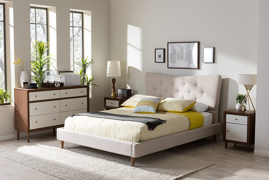 Baxton Studio Hannah Mid-Century Modern Beige Linen King Size Platform Bed