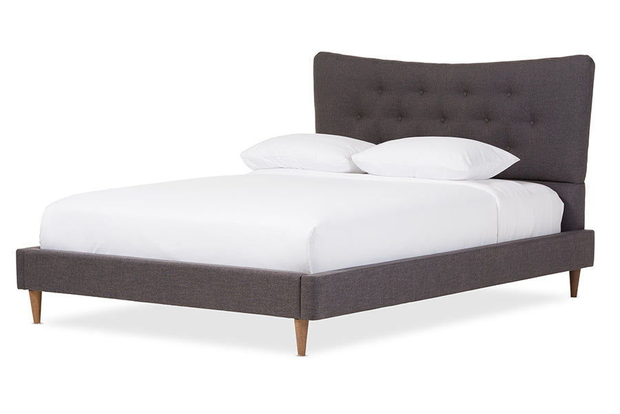 Baxton Studio Hannah Mid-Century Modern Dark Grey Fabric Queen Size Platform Bed