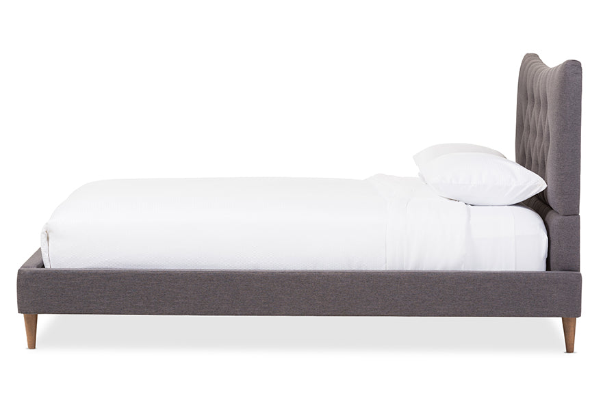 Baxton Studio Hannah Mid-Century Modern Dark Grey Fabric King Size Platform Bed