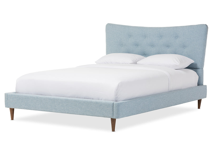 Baxton Studio Hannah Mid-Century Modern Sky Blue Fabric Queen Size Platform Bed