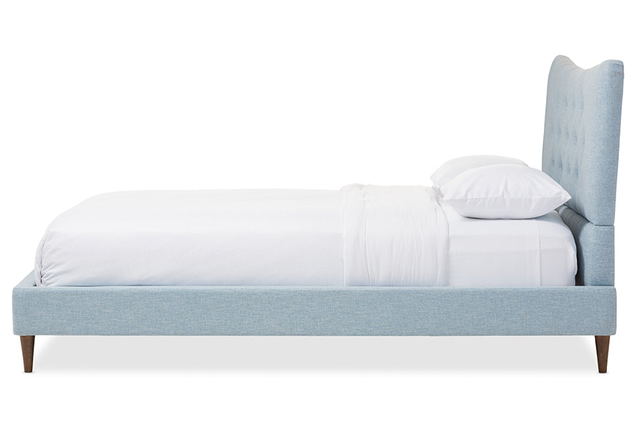 Baxton Studio Hannah Mid-Century Modern Sky Blue Fabric Queen Size Platform Bed