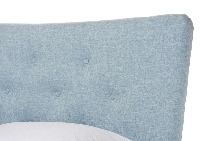 Baxton Studio Hannah Mid-Century Modern Sky Blue Fabric Queen Size Platform Bed