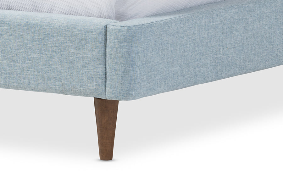 Baxton Studio Hannah Mid-Century Modern Sky Blue Fabric Queen Size Platform Bed