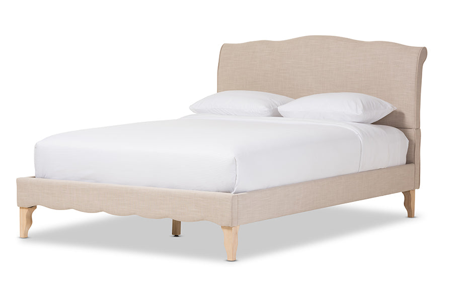 Baxton Studio Fannie French Classic Modern Style Beige Linen Fabric Queen Size Platform Bed