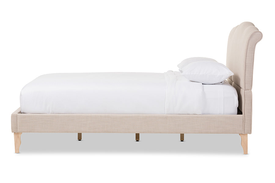 Baxton Studio Fannie French Classic Modern Style Beige Linen Fabric Queen Size Platform Bed