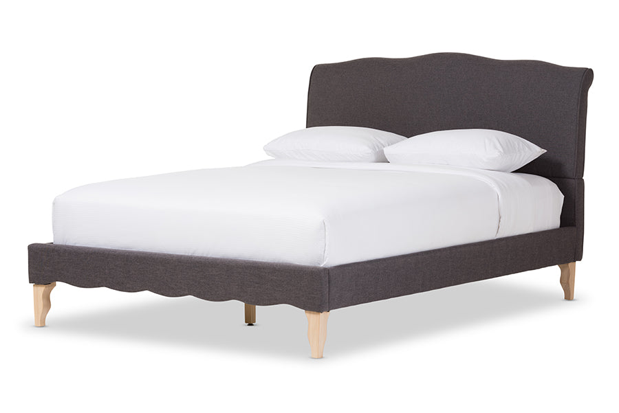Baxton Studio Fannie French Classic Modern Style Dark Grey Polyester Fabric Queen Size Platform Bed
