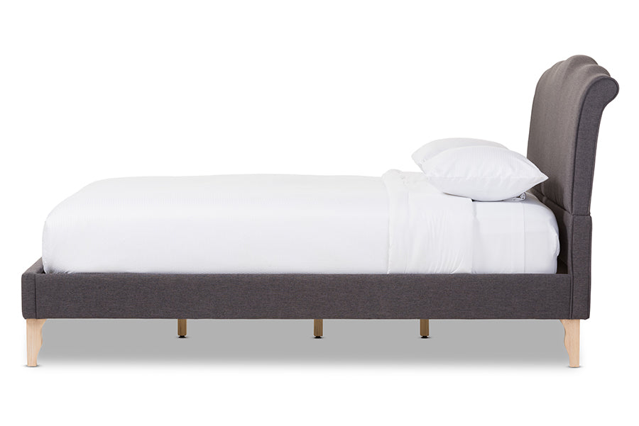 Baxton Studio Fannie French Classic Modern Style Dark Grey Polyester Fabric Queen Size Platform Bed