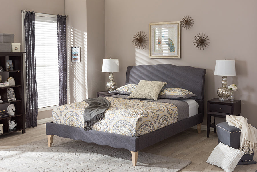 Baxton Studio Fannie French Classic Modern Style Dark Grey Polyester Fabric Queen Size Platform Bed