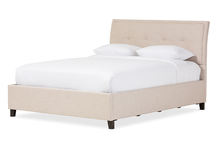 Baxton Studio Lea Modern and Contemporary Beige Mix-Linen Queen Size Storage Platform Bed