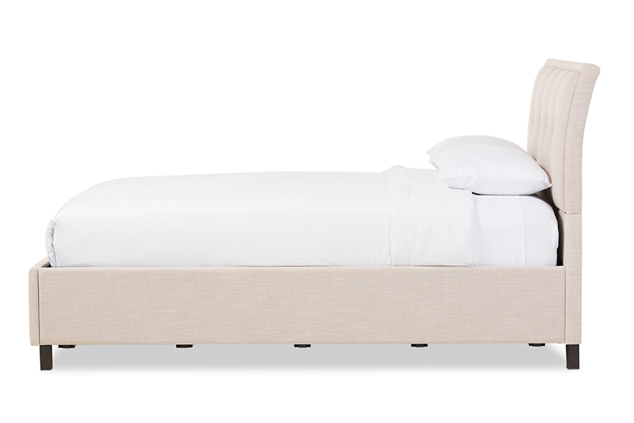 Baxton Studio Lea Modern and Contemporary Beige Mix-Linen Queen Size Storage Platform Bed