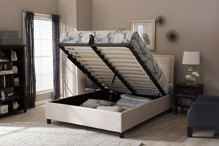 Baxton Studio Lea Modern and Contemporary Beige Mix-Linen Queen Size Storage Platform Bed