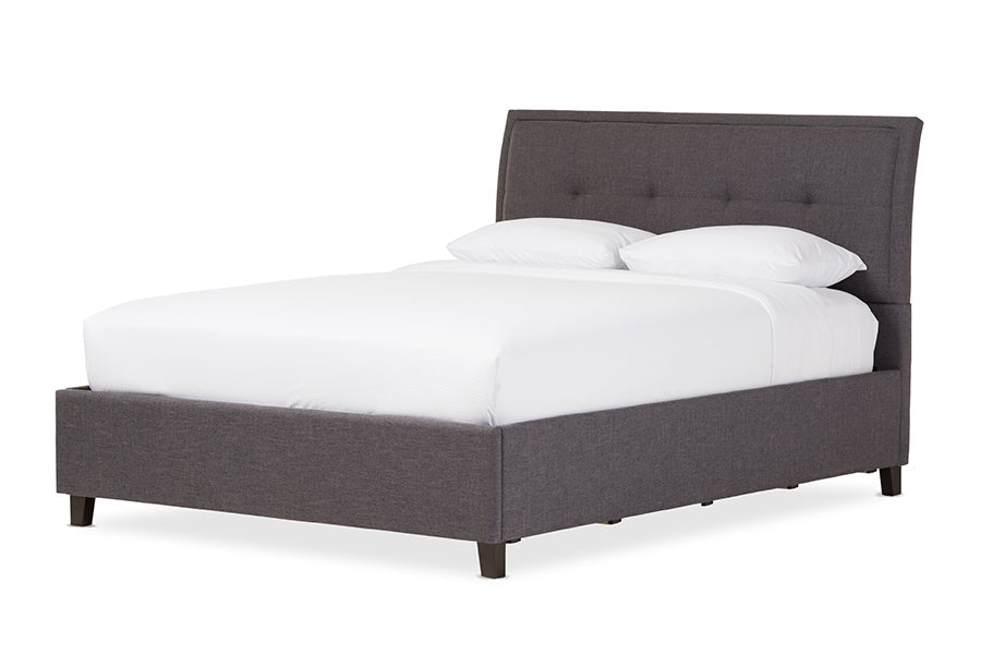 Baxton Studio Lea Modern and Contemporary Dark Grey Fabric Queen Size Storage Platform Bed