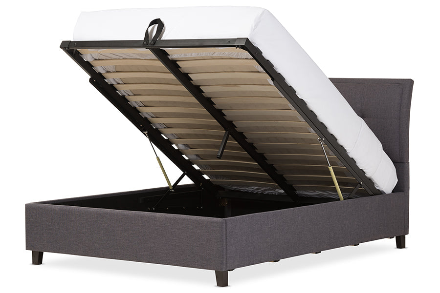 Baxton Studio Lea Modern and Contemporary Dark Grey Fabric Queen Size Storage Platform Bed