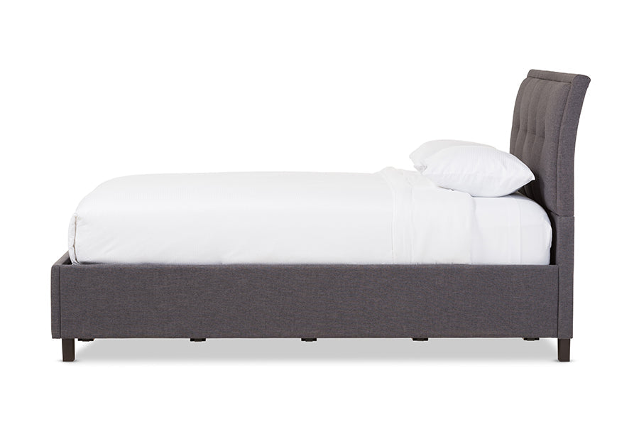 Baxton Studio Lea Modern and Contemporary Dark Grey Fabric Queen Size Storage Platform Bed