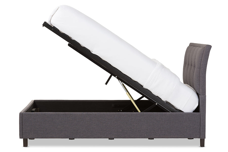 Baxton Studio Lea Modern and Contemporary Dark Grey Fabric Queen Size Storage Platform Bed