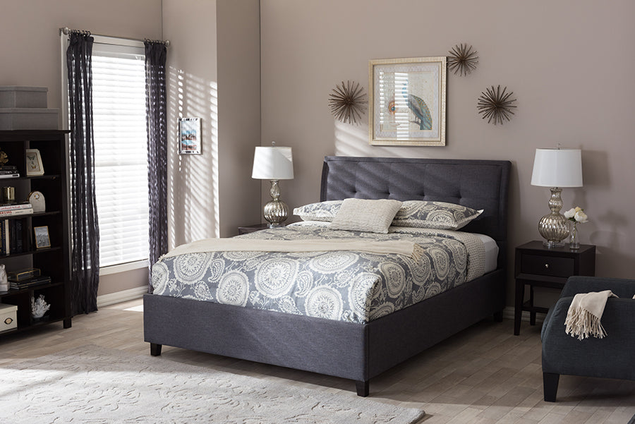 Baxton Studio Lea Modern and Contemporary Dark Grey Fabric Queen Size Storage Platform Bed