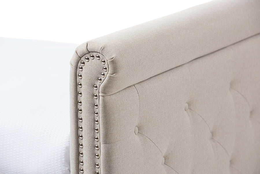 Baxton Studio Swamson Modern and Contemporary Beige Fabric Tufted Twin Size Daybed with Roll-out Trundle Guest Bed