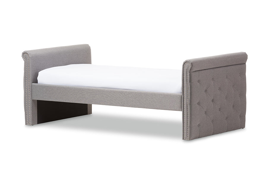 Baxton Studio Swamson Modern and Contemporary Grey Fabric Tufted Twin Size Daybed with Roll-out Trundle Guest Bed