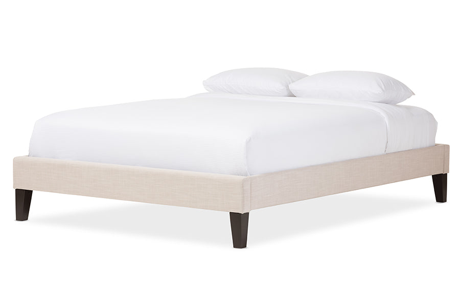 Baxton Studio Lancashire Modern and Contemporary Beige Linen Fabric Upholstered Full Size Bed Frame with Tapered Legs