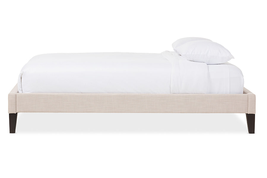 Baxton Studio Lancashire Modern and Contemporary Beige Linen Fabric Upholstered Full Size Bed Frame with Tapered Legs