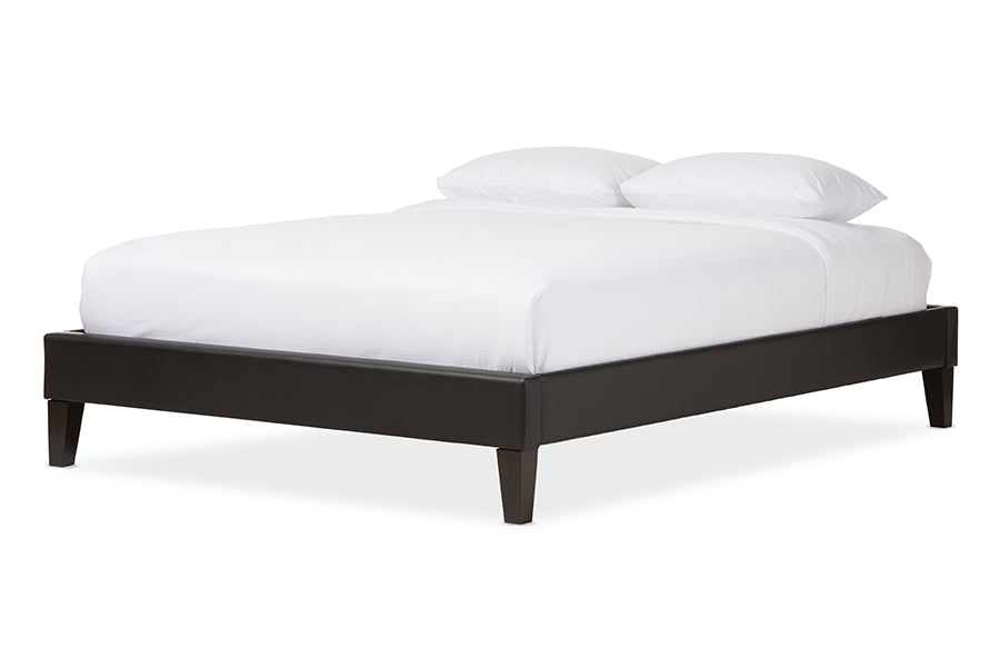 Baxton Studio Lancashire Modern and Contemporary Black Faux Leather Upholstered Full Size Bed Frame with Tapered Legs
