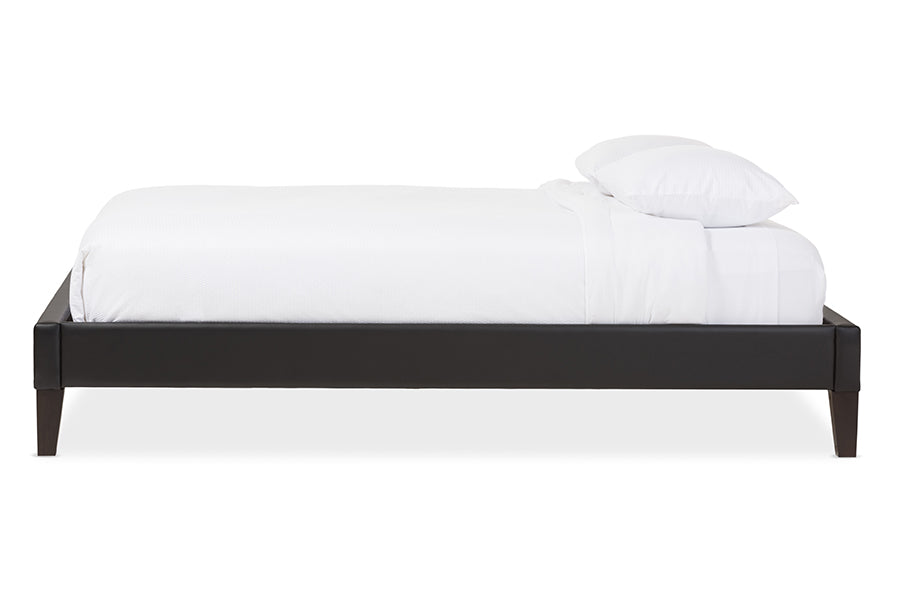 Baxton Studio Lancashire Modern and Contemporary Black Faux Leather Upholstered Full Size Bed Frame with Tapered Legs