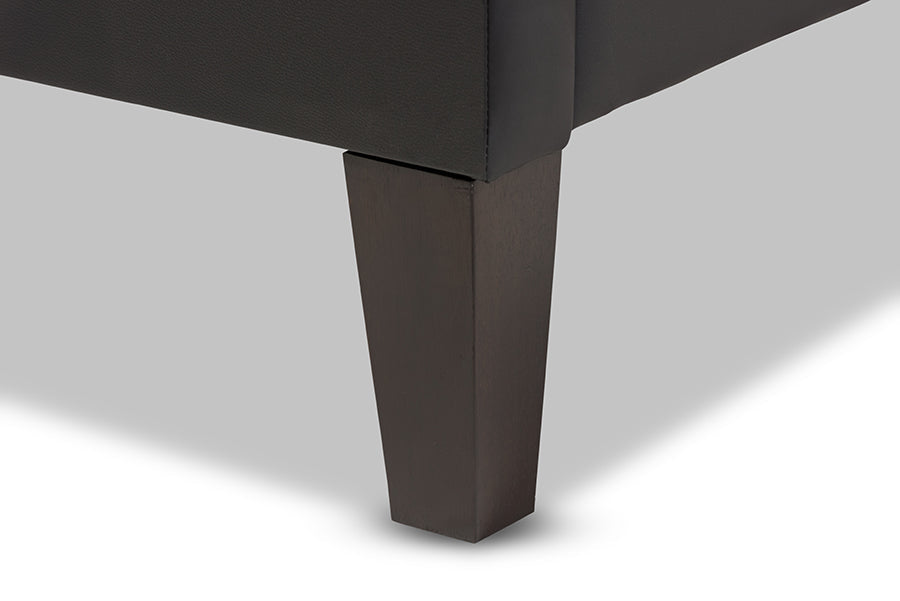 Baxton Studio Lancashire Modern and Contemporary Black Faux Leather Upholstered Full Size Bed Frame with Tapered Legs