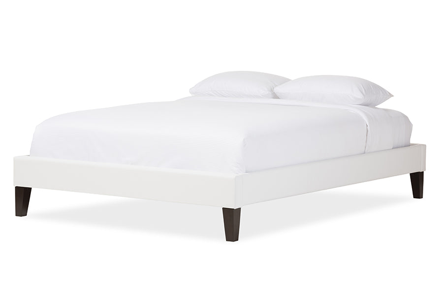 Baxton Studio Lancashire Modern and Contemporary White Faux Leather Upholstered Full Size Bed Frame with Tapered Legs