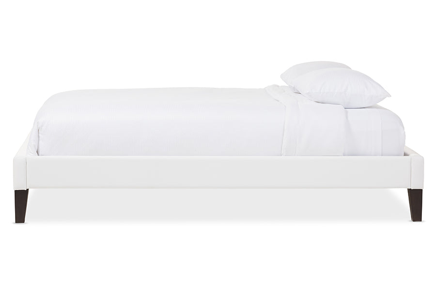 Baxton Studio Lancashire Modern and Contemporary White Faux Leather Upholstered Full Size Bed Frame with Tapered Legs