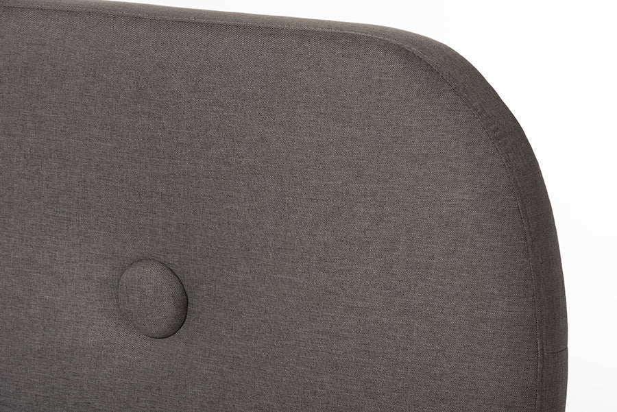 Baxton Studio Penelope Mid-Century Modern Solid Walnut Wood Grey Fabric Upholstered King Size Platform Bed