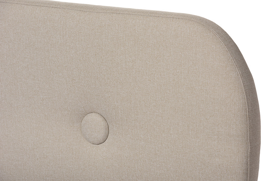 Baxton Studio Penelope Mid-Century Modern Solid Walnut Wood Light Beige Fabric Upholstered Queen Size Platform Bed