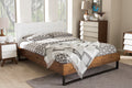 Baxton Studio Mitchell Rustic Industrial Walnut Wood White Faux Leather Dark Bronze Metal King Size Platform Bed
