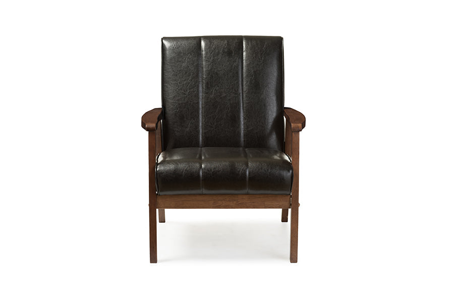 Baxton Studio Nikko Mid-century Modern Scandinavian Style Black Faux Leather Wooden Lounge Chair