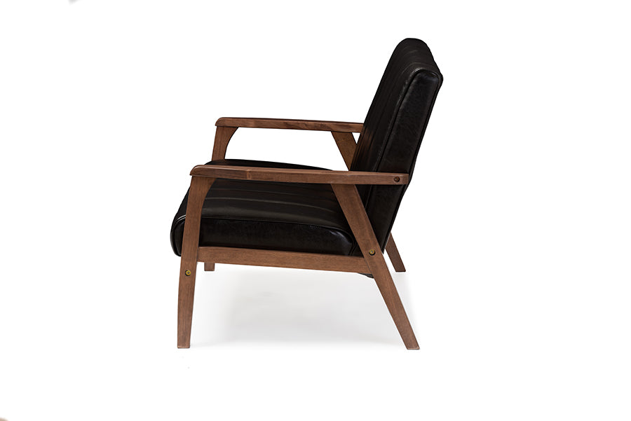 Baxton Studio Nikko Mid-century Modern Scandinavian Style Black Faux Leather Wooden 2-Seater Loveseat