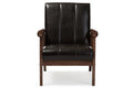 Baxton Studio Nikko Mid-century Modern Scandinavian Style Dark Brown Faux Leather Wooden Lounge Chair