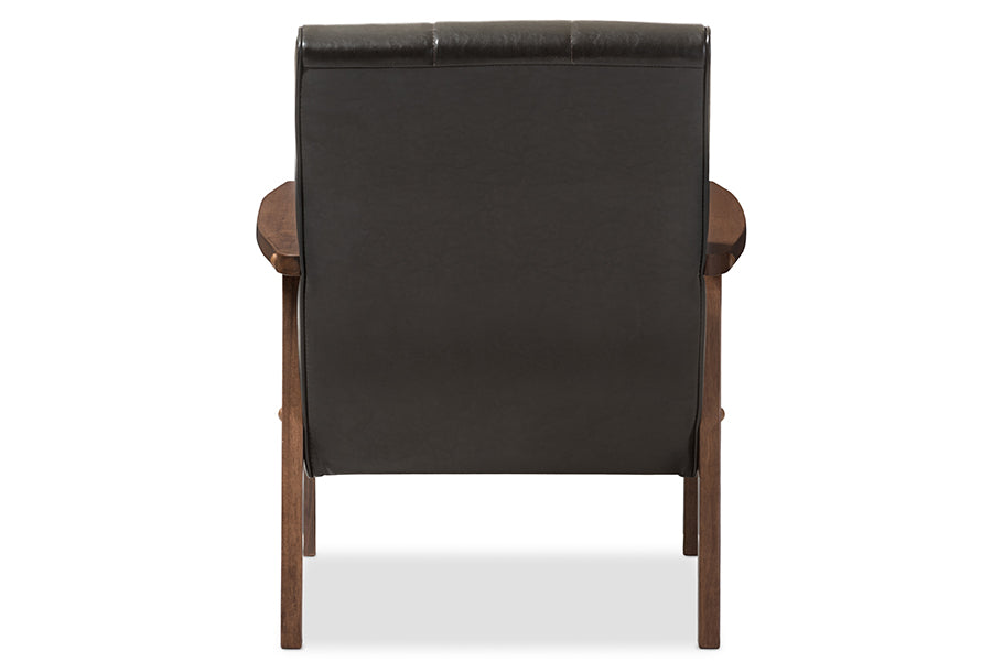 Baxton Studio Nikko Mid-century Modern Scandinavian Style Dark Brown Faux Leather Wooden Lounge Chair