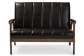 Baxton Studio Nikko Mid-century Modern Scandinavian Style Dark Brown Faux Leather Wooden 2-Seater Loveseat